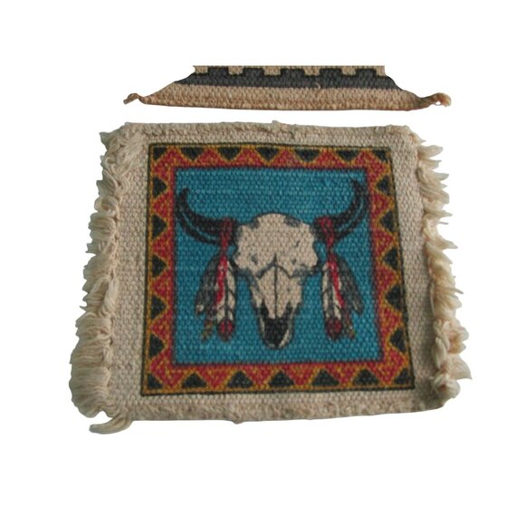 Vintage Southwest Woven Cotton Mug Rug Coasters El Paso Saddle Blanket Co GUC - Picture 6 of 16